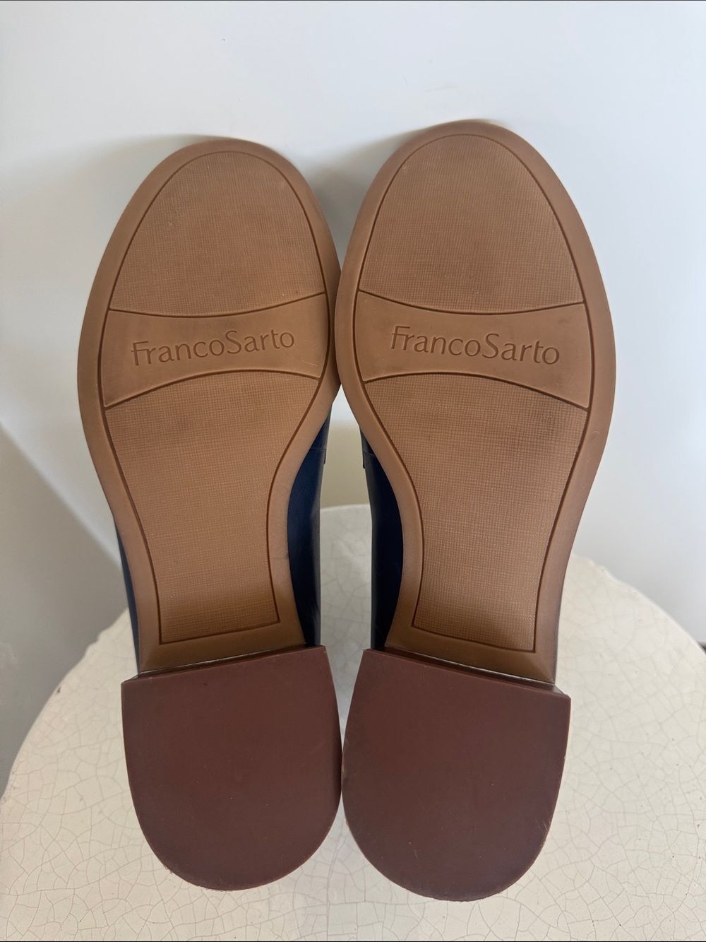 Franco Sarto Blue Leather Slip-On Loafers Block Heel Silver Accents Women’s Sz 8 - Picture 8 of 12
